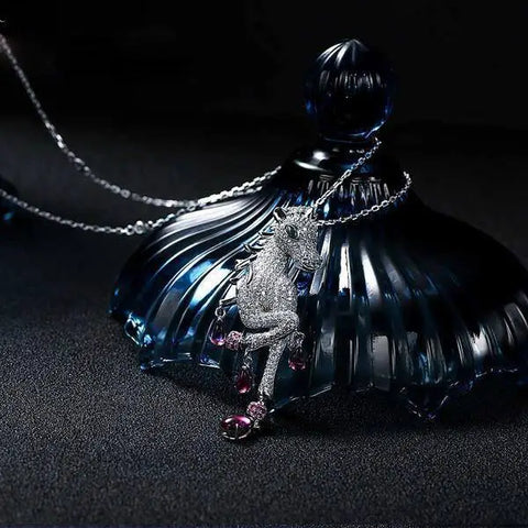 Sterling Silver, Platinum & Circonia Unicorn Necklace