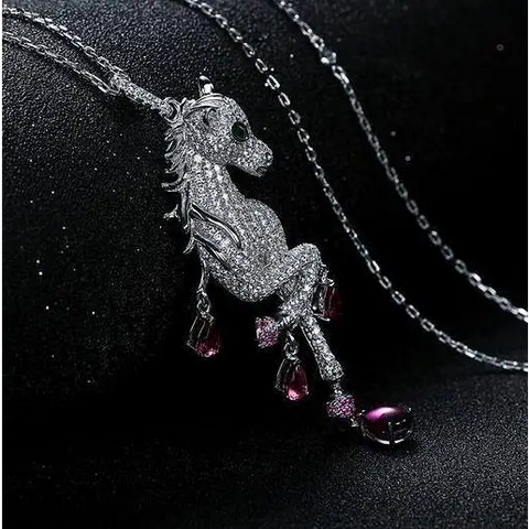 Sterling Silver, Platinum & Circonia Unicorn Necklace