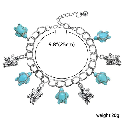 Silver turquoise turtle charm bracelet symbol of protection