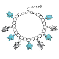Silver turquoise turtle charm bracelet symbol of protection