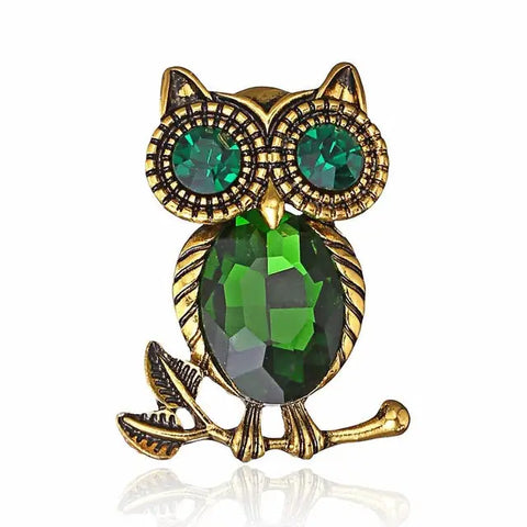 Vintage Crystal Owl Brooch