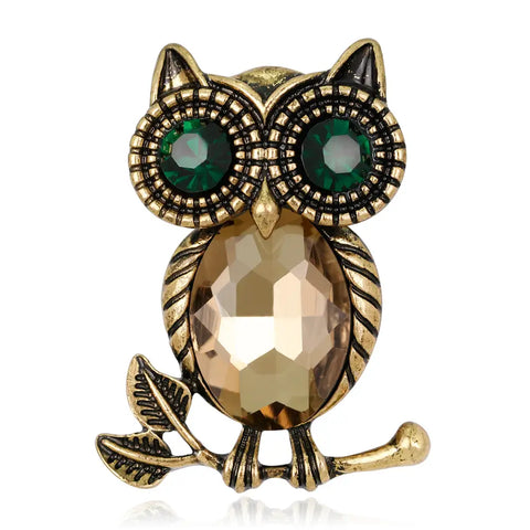 Vintage Crystal Owl Brooch