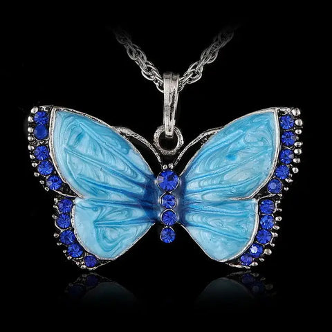 Vintage Rhinestone Butterfly Necklace