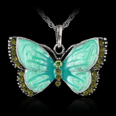 Vintage Rhinestone Butterfly Necklace