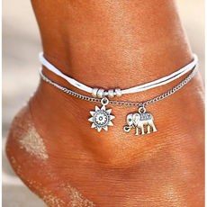 Vintage Star And Elephant Double Layer Anklet
