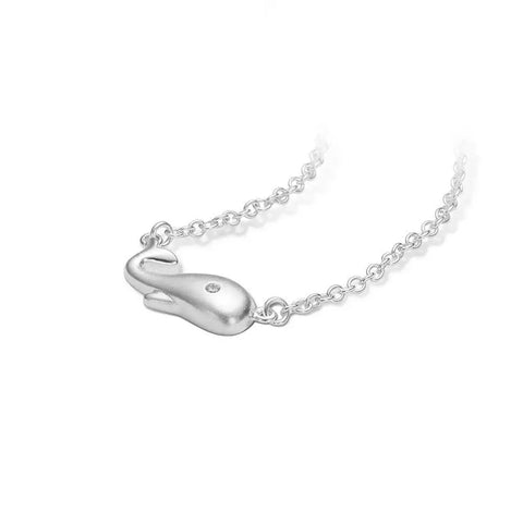 Silver whale pendant necklace with diamond eye accent
