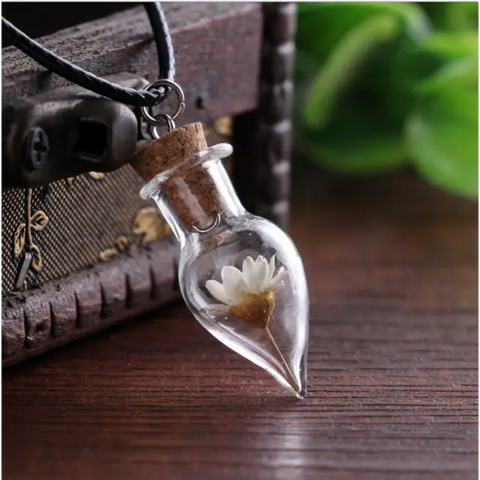 White Flower Bottle Necklace