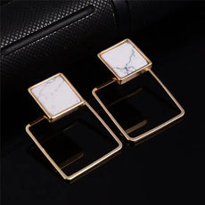 White Stone Square Earrings