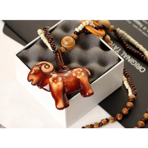 Wood Goat Necklace