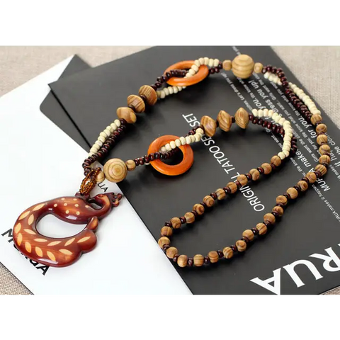 Wood Peacock Necklace