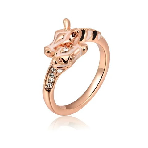 Rose gold tiger head zebra ring with black stripes and crystals