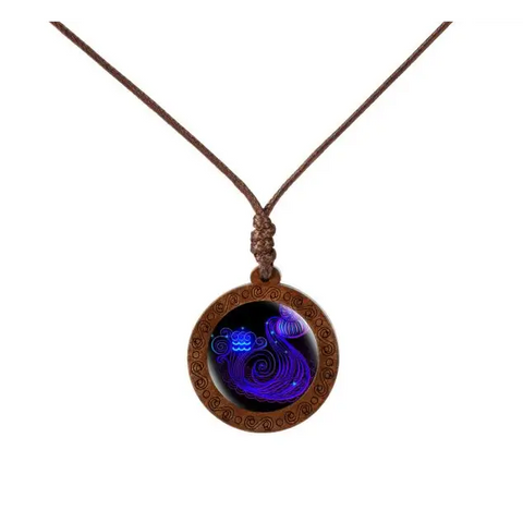 Zodiac Sign Wood Necklace