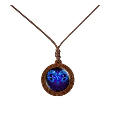 Zodiac Sign Wood Necklace