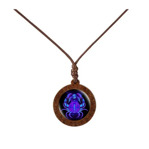 Zodiac Sign Wood Necklace