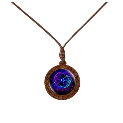 Zodiac Sign Wood Necklace