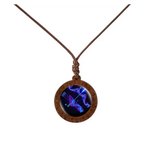 Zodiac Sign Wood Necklace