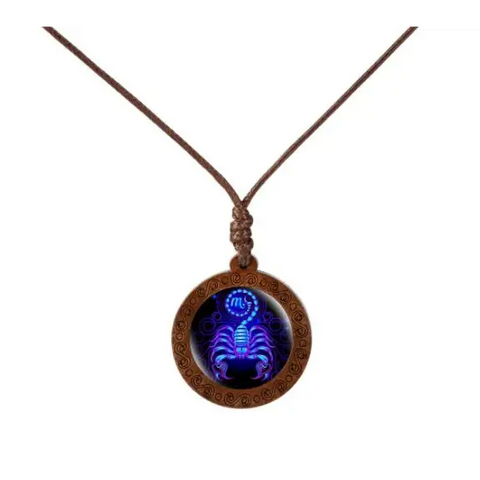 Zodiac Sign Wood Necklace