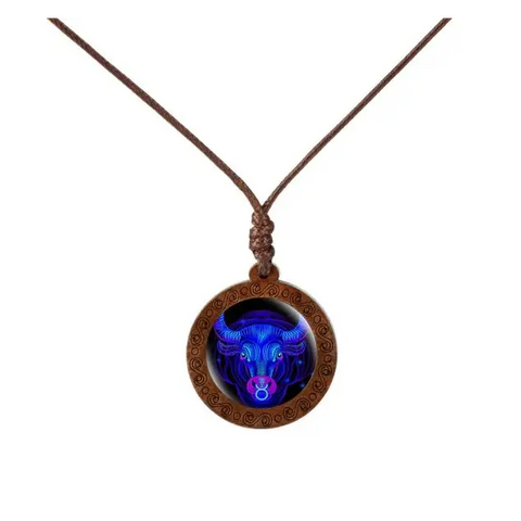 Zodiac Sign Wood Necklace