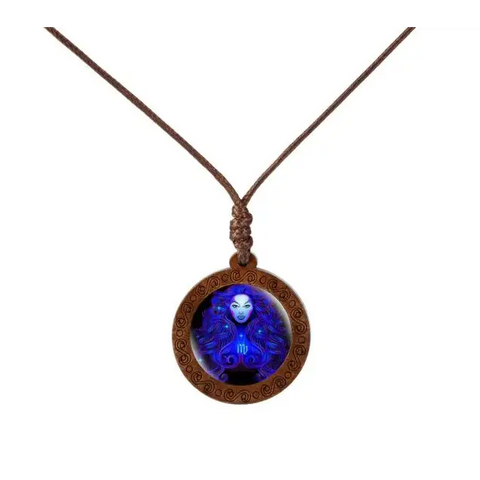 Zodiac Sign Wood Necklace