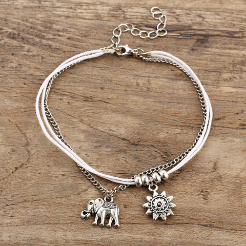 Vintage Star And Elephant Double Layer Anklet
