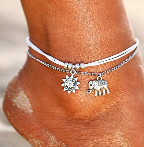 Vintage Star And Elephant Double Layer Anklet