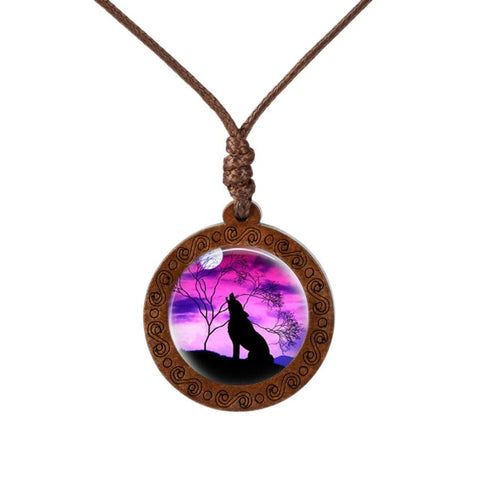 Howling Wolf  Wood Necklace