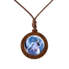 Howling Wolf  Wood Necklace