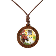 Friendly Cats Wood Necklace