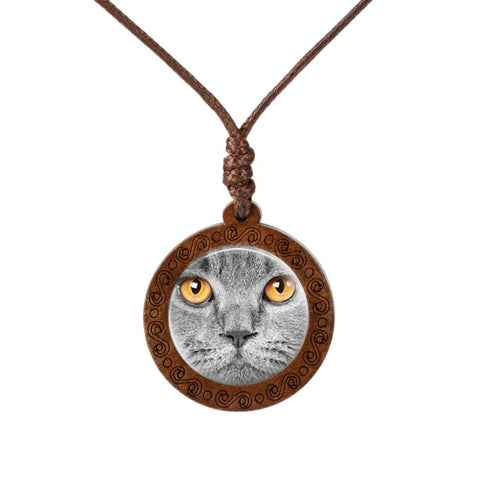 Cat's Face  Wood Necklace