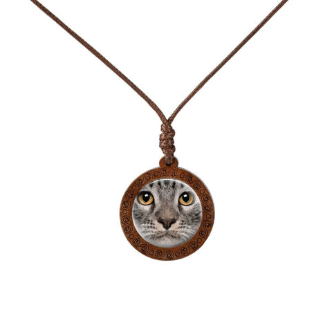 Cat's Face  Wood Necklace