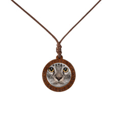 Cat's Face  Wood Necklace