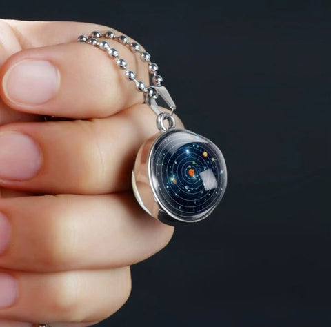 Planets Rotation double Glass Necklace