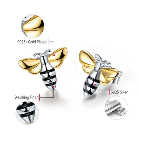 925 Sterling Silver Bee Earrings