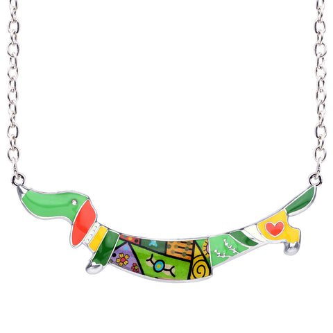 Multicolor Dachshund Enamel Necklace