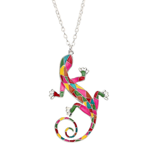 Stained Glass Style Gecko Necklace