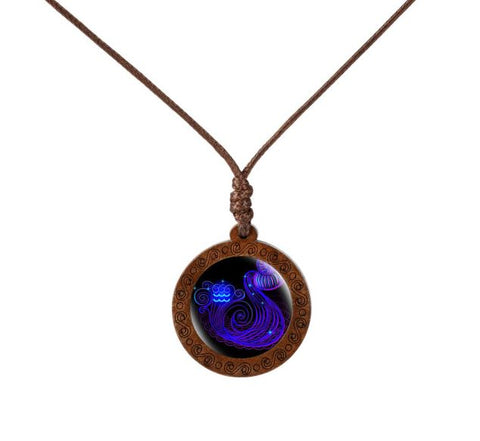 Zodiac Sign Wood Necklace