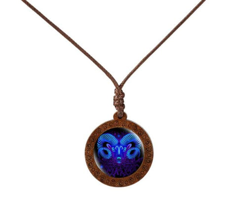 Zodiac Sign Wood Necklace
