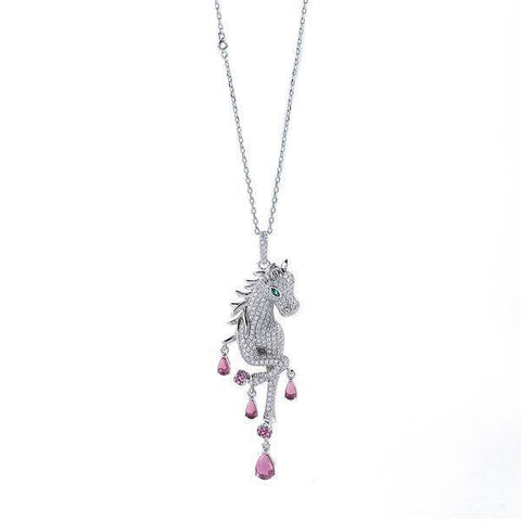 Sterling Silver, Platinum & Circonia Unicorn Necklace
