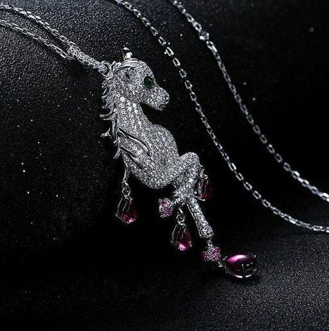 Sterling Silver, Platinum & Circonia Unicorn Necklace
