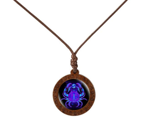 Zodiac Sign Wood Necklace