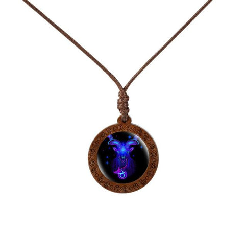 Zodiac Sign Wood Necklace