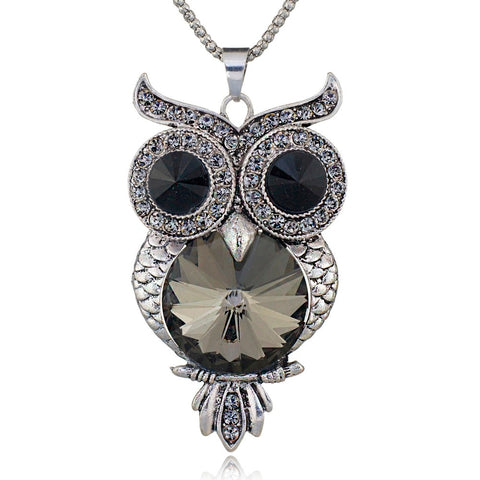 Crystal Black Owl Necklace