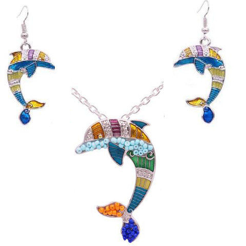Dolphin Necklace and Earrings Set