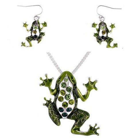 Green Frog Necklace And Earrings Set