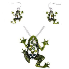 Green Frog Necklace And Earrings Set