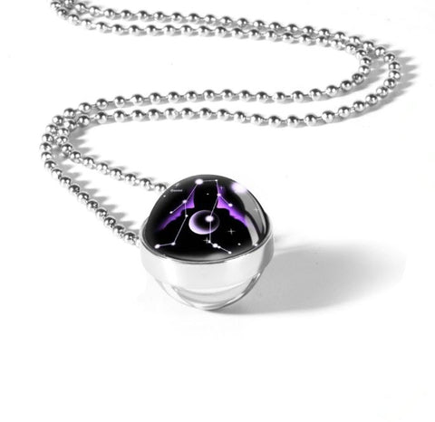 Zodiac Sign Double Glass Necklace