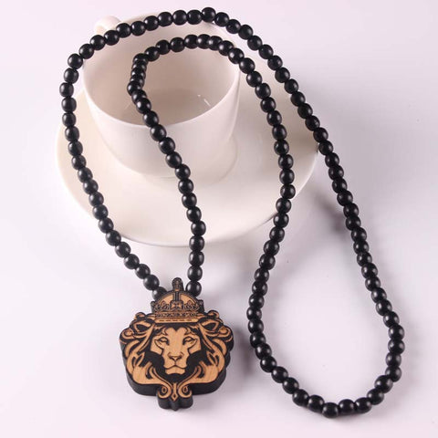 Wood Lion Head Necklace