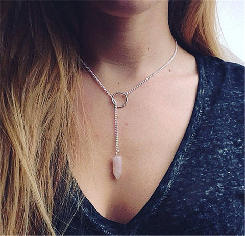 Pink Stone Drop Necklace
