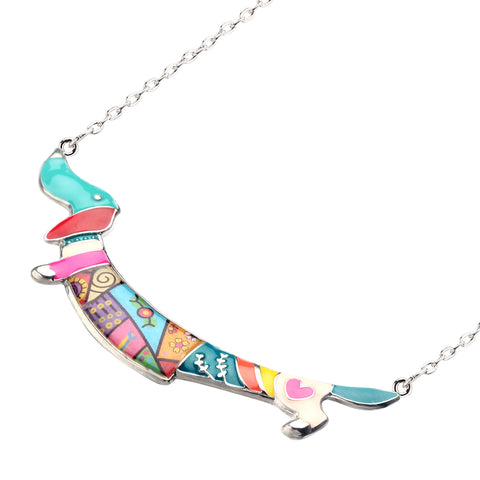 Multicolor Dachshund Enamel Necklace