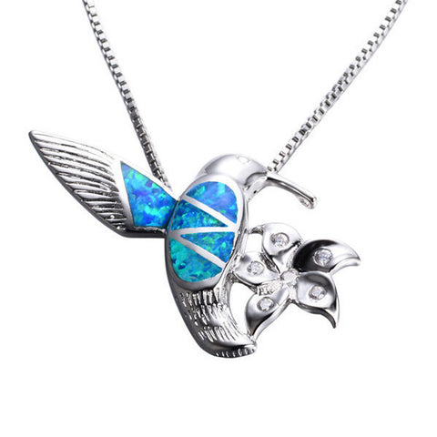 Fire Blue Opal Bird Necklace